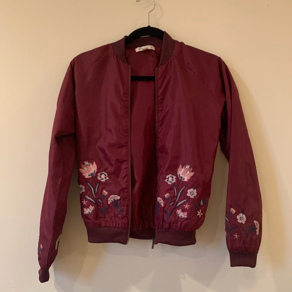 Francescas Love Fire Embroidered Bomber Jacket